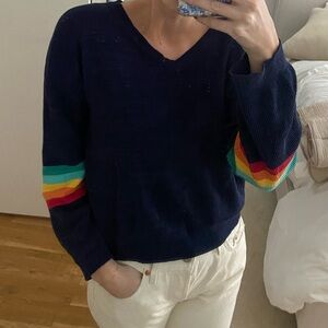 Navy Sweater with Rainbow sleeve